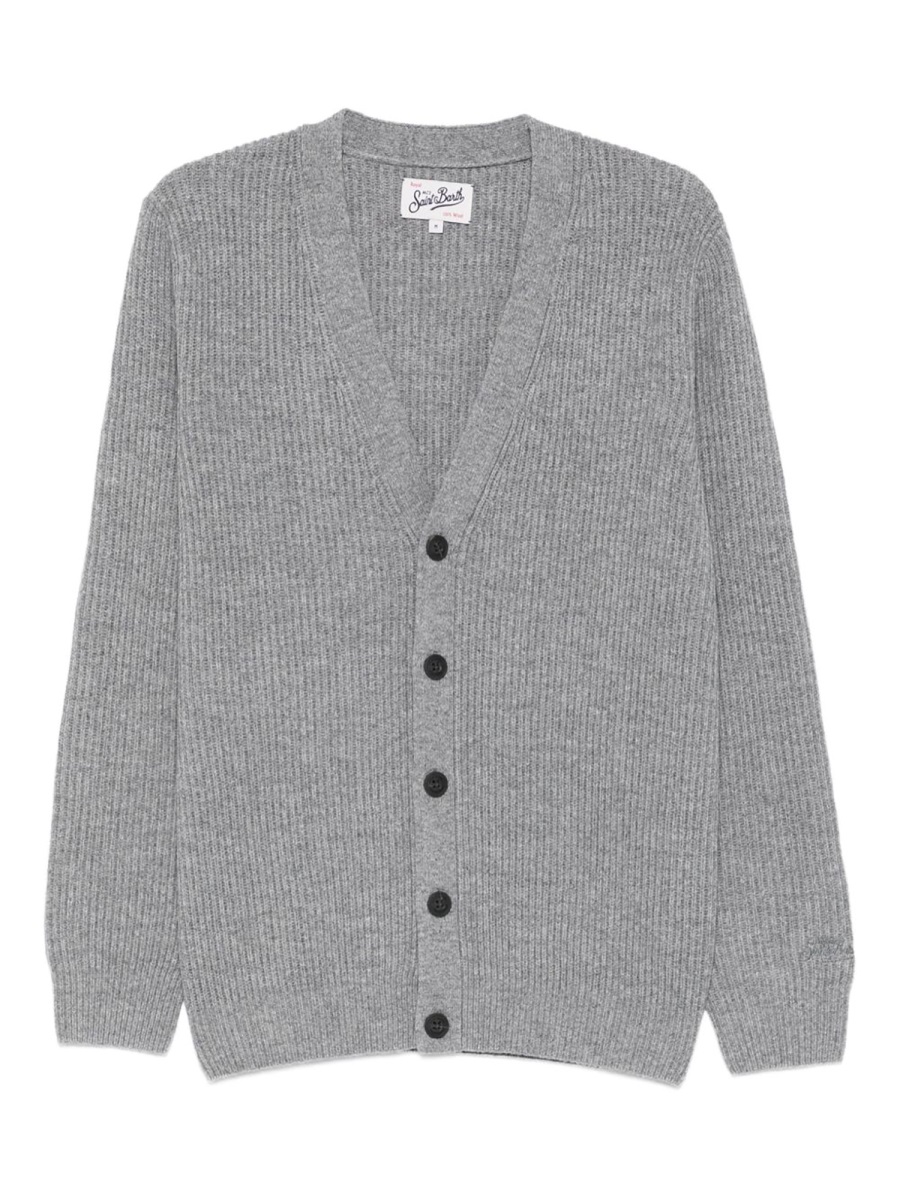 MC2 Saint Barth Grey Ribbed Knit Wool Cardigan Grijs