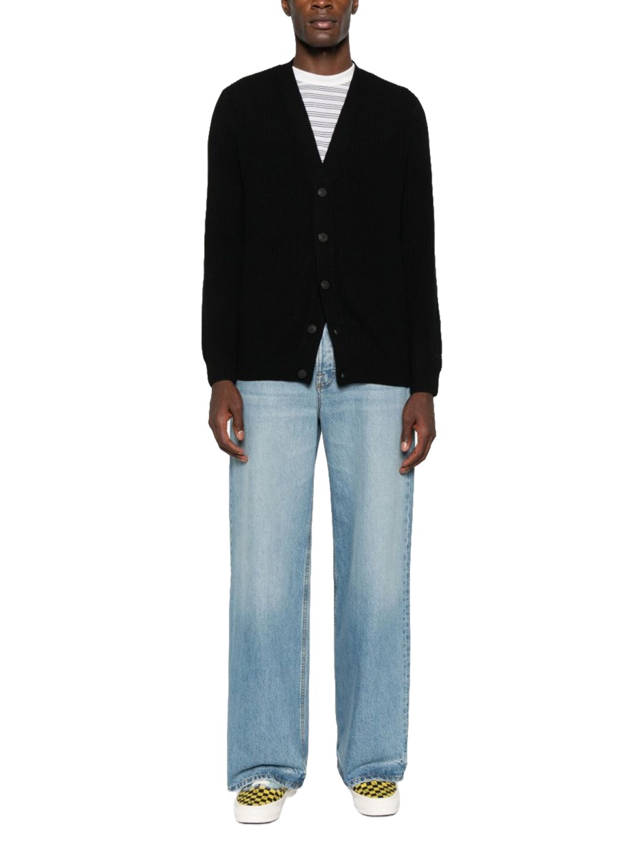 MC2 Saint Barth Black Ribbed Knit Wool Cardigan Zwart