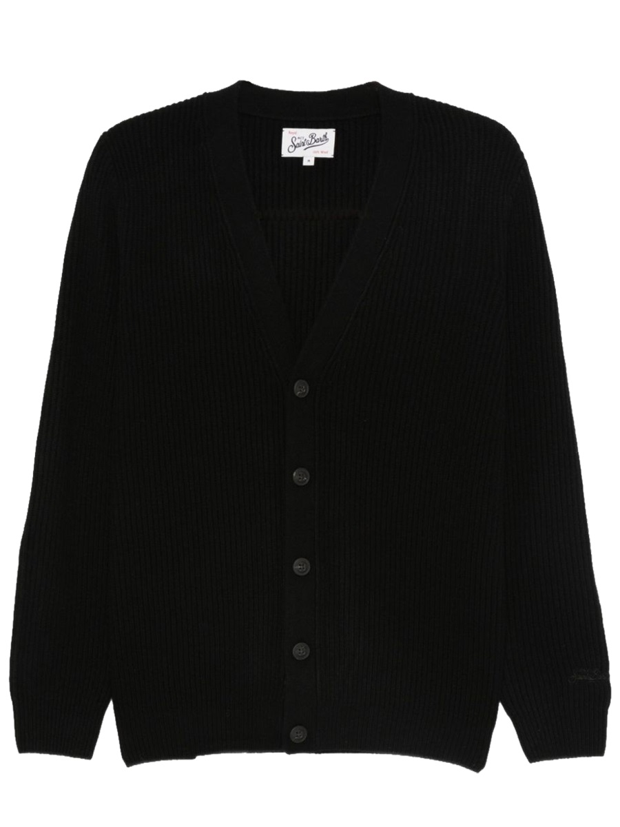 MC2 Saint Barth Black Ribbed Knit Wool Cardigan Zwart