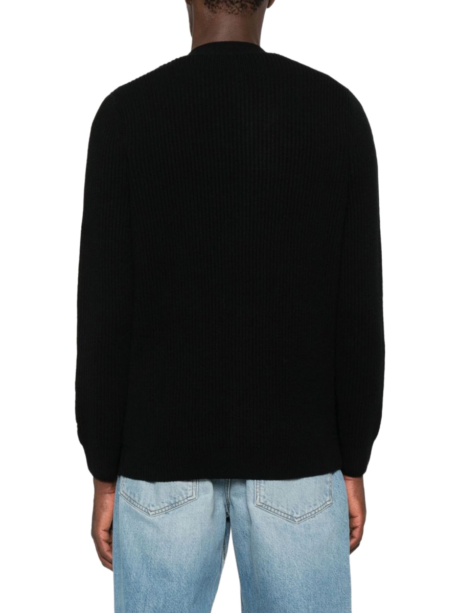 MC2 Saint Barth Black Ribbed Knit Wool Cardigan Zwart