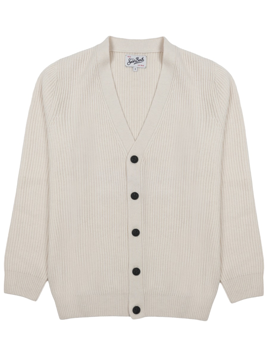 MC2 Saint Barth Black Ribbed Knit Wool Cardigan Grijs