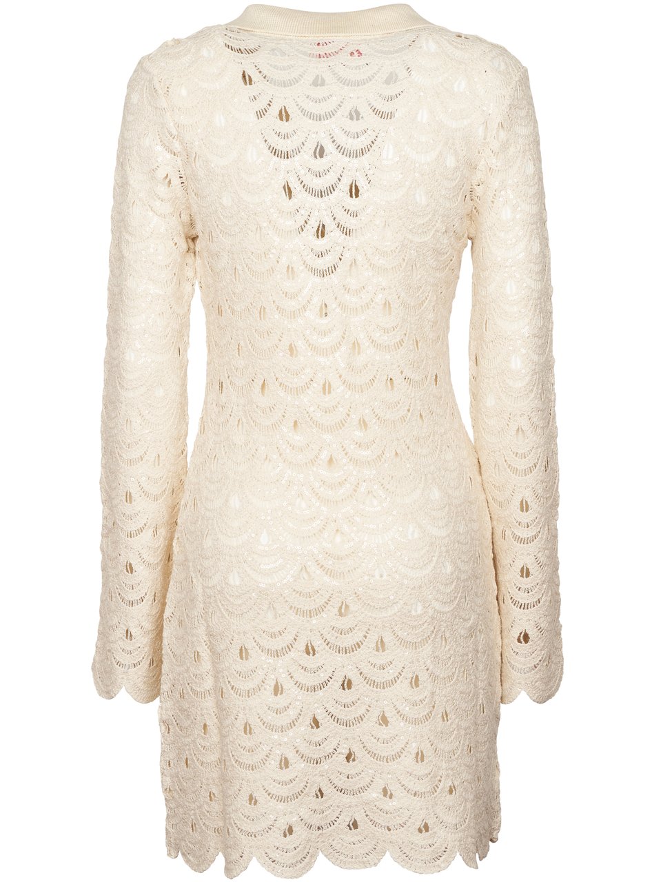MC2 Saint Barth Long Sleeve Mini Dress with Crochet Detailing Neutraal