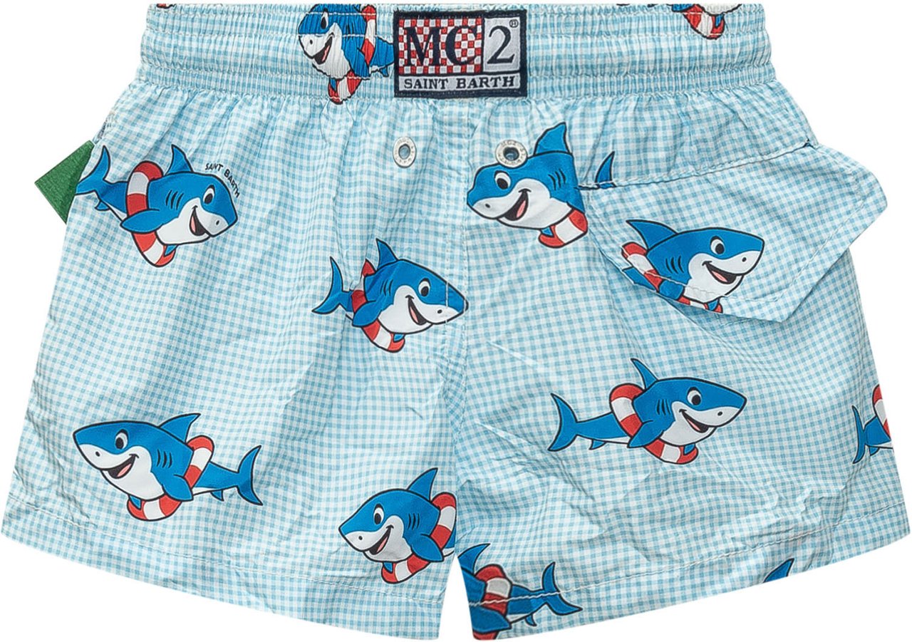 MC2 Saint Barth Jean Swim Shorts con Stampa Squalo Lichtblauw