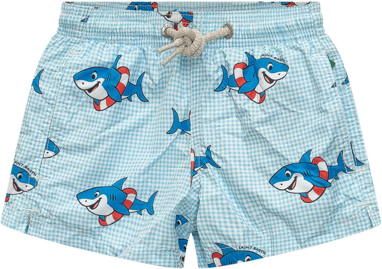 MC2 Saint Barth Jean Swim Shorts con Stampa Squalo Lichtblauw