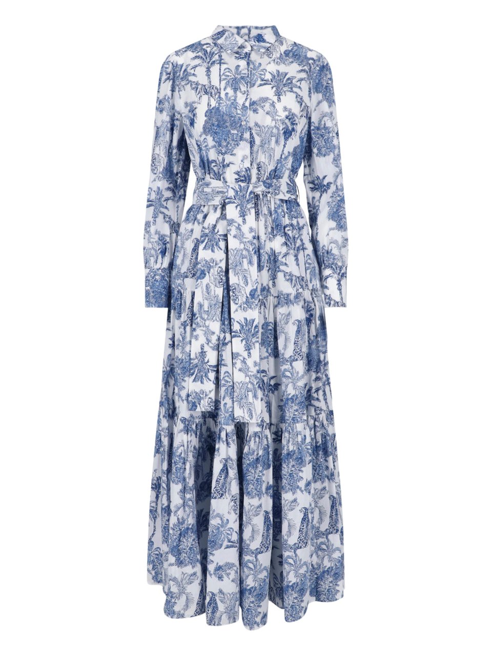 MC2 Saint Barth Midi Dress with Tiered Skirt and Botanical Print Wit