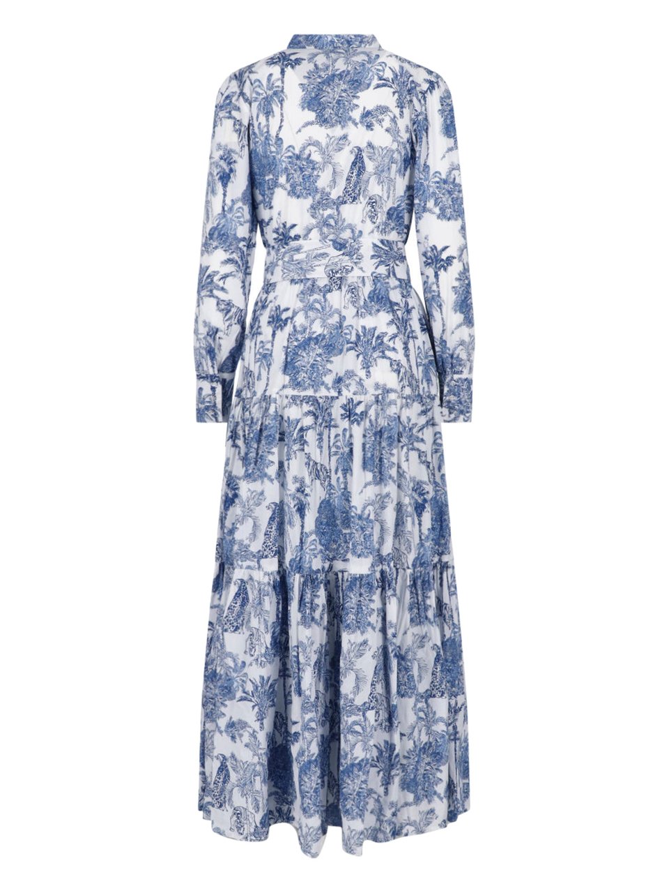 MC2 Saint Barth Midi Dress with Tiered Skirt and Botanical Print Wit