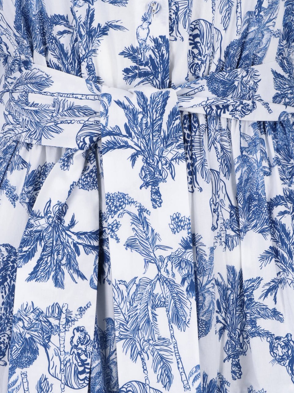 MC2 Saint Barth Midi Dress with Tiered Skirt and Botanical Print Wit