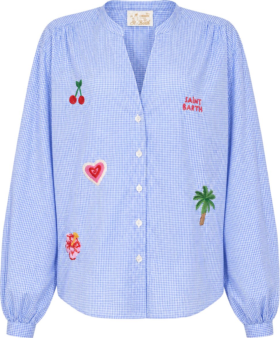 MC2 Saint Barth Shirts Cotton Palm Micro Vichy Lichtblauw