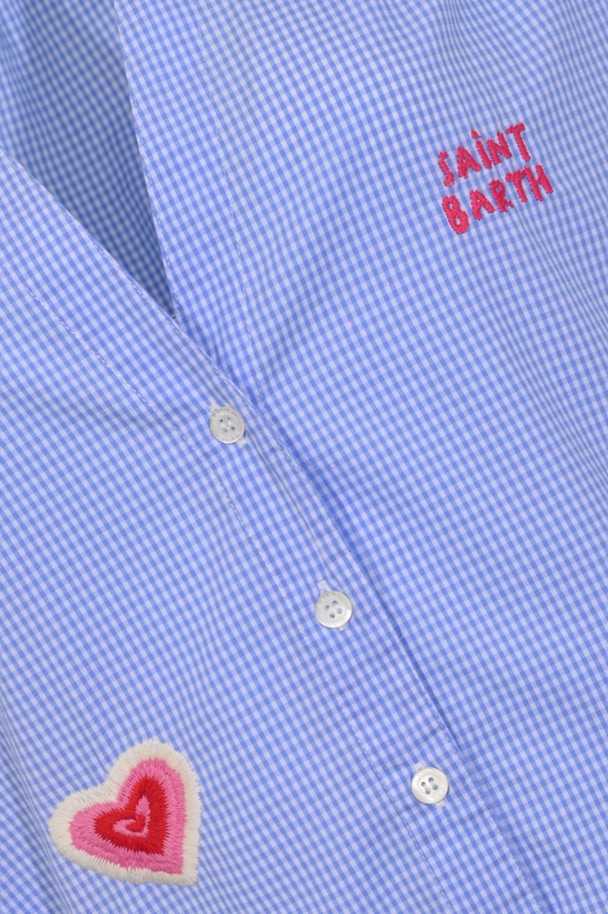 MC2 Saint Barth Shirts Cotton Palm Micro Vichy Lichtblauw