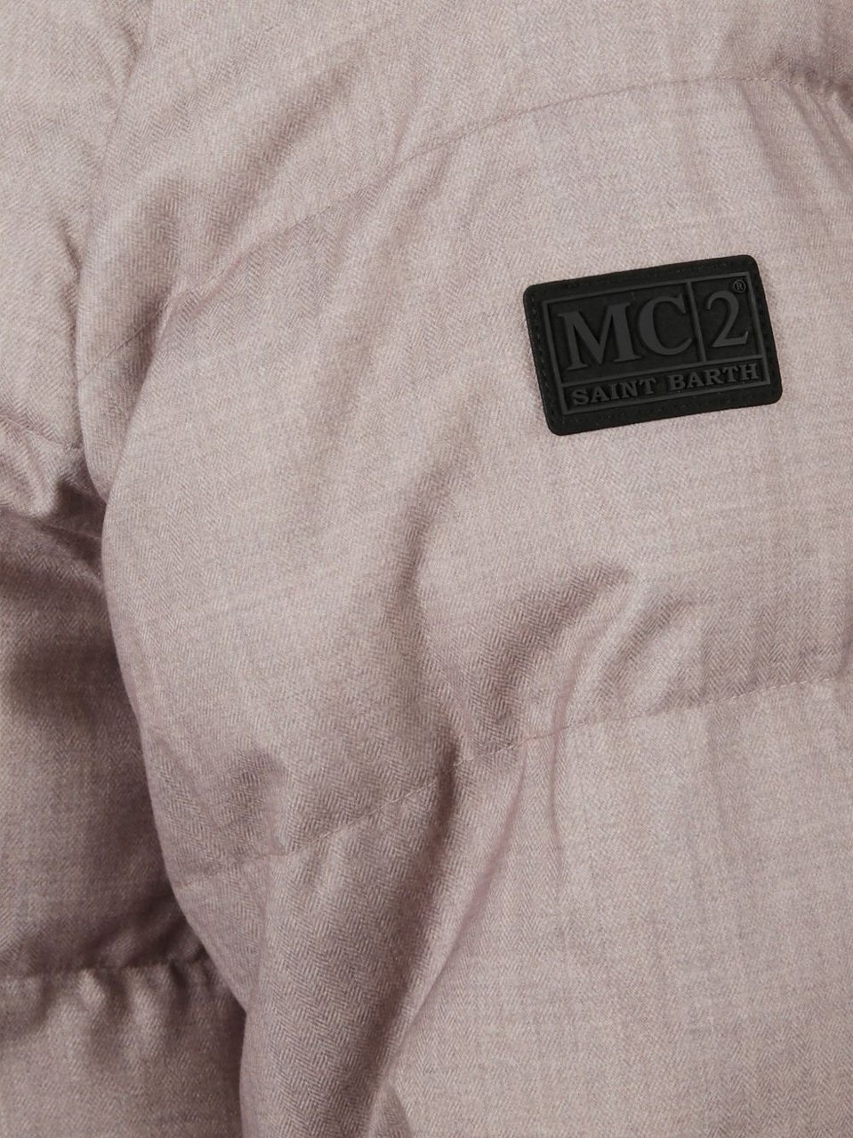 MC2 Saint Barth Padded Beige Hooded Jacket With Logo Detail And Zip Fastening Grijs