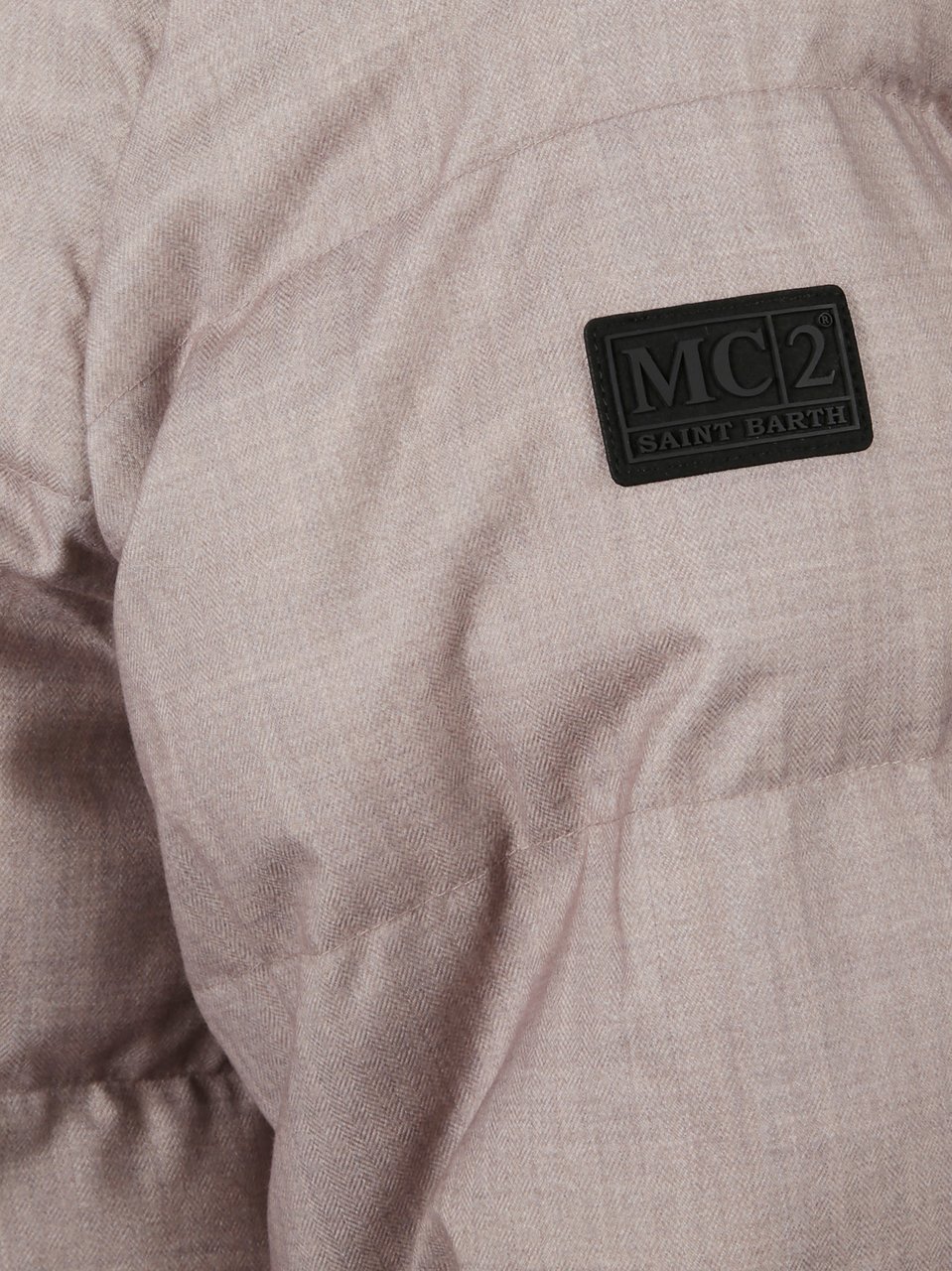 MC2 Saint Barth Padded Beige Hooded Jacket With Logo Detail And Zip Fastening Grijs