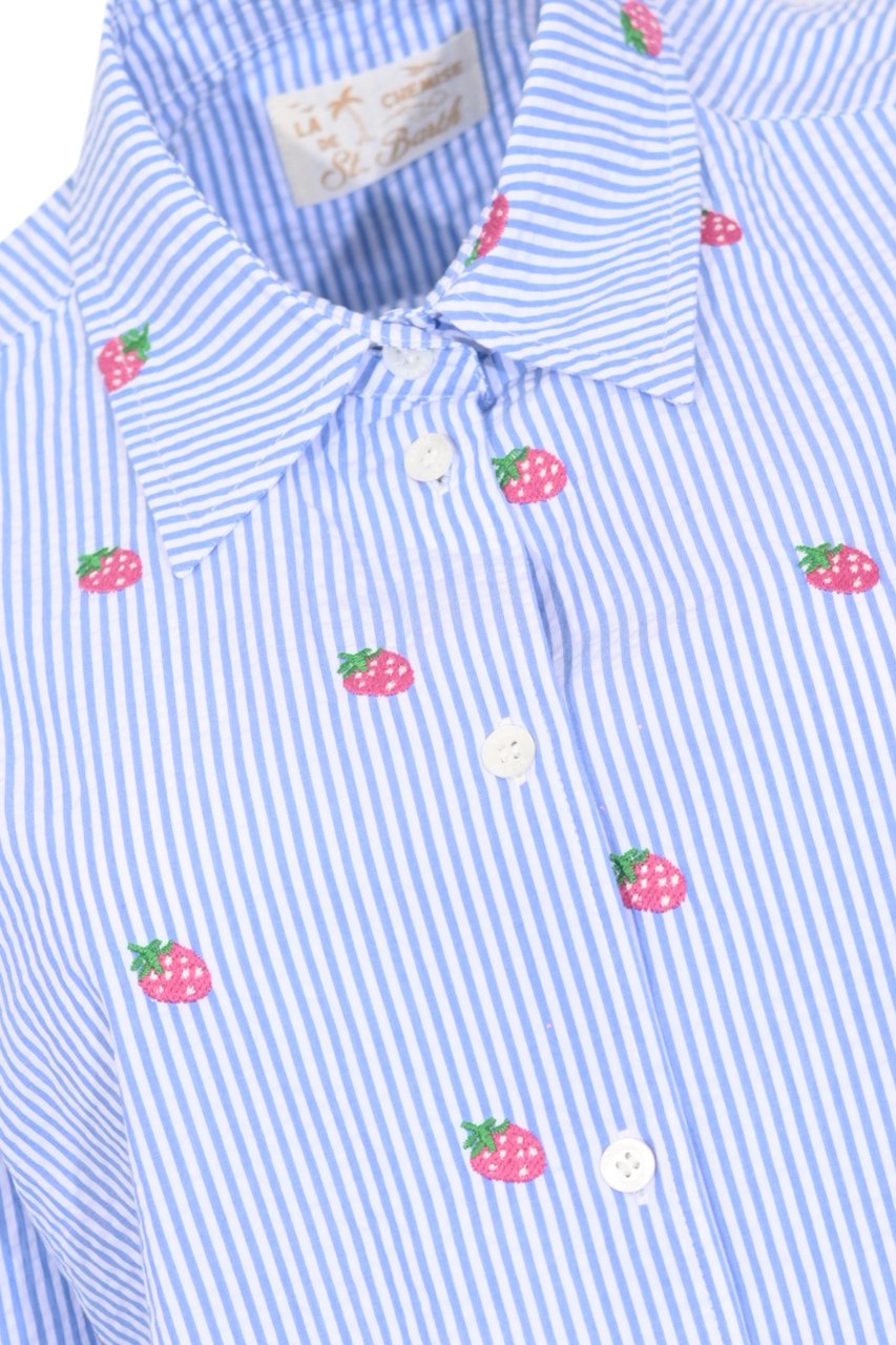 MC2 Saint Barth Shirts Seersucker V Straw 17 Lichtblauw