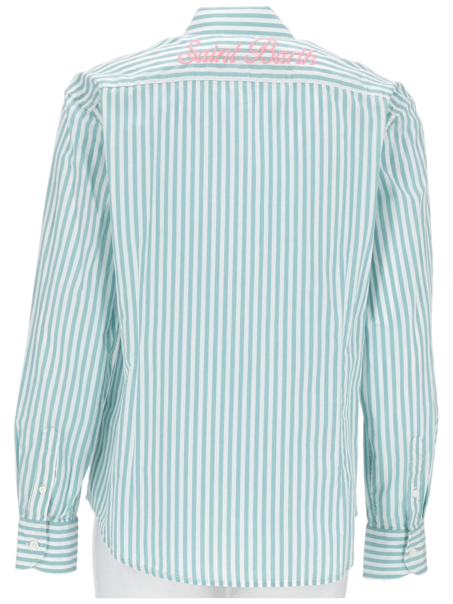 MC2 Saint Barth Green Striped Cotton Embroidered Shirt Groen