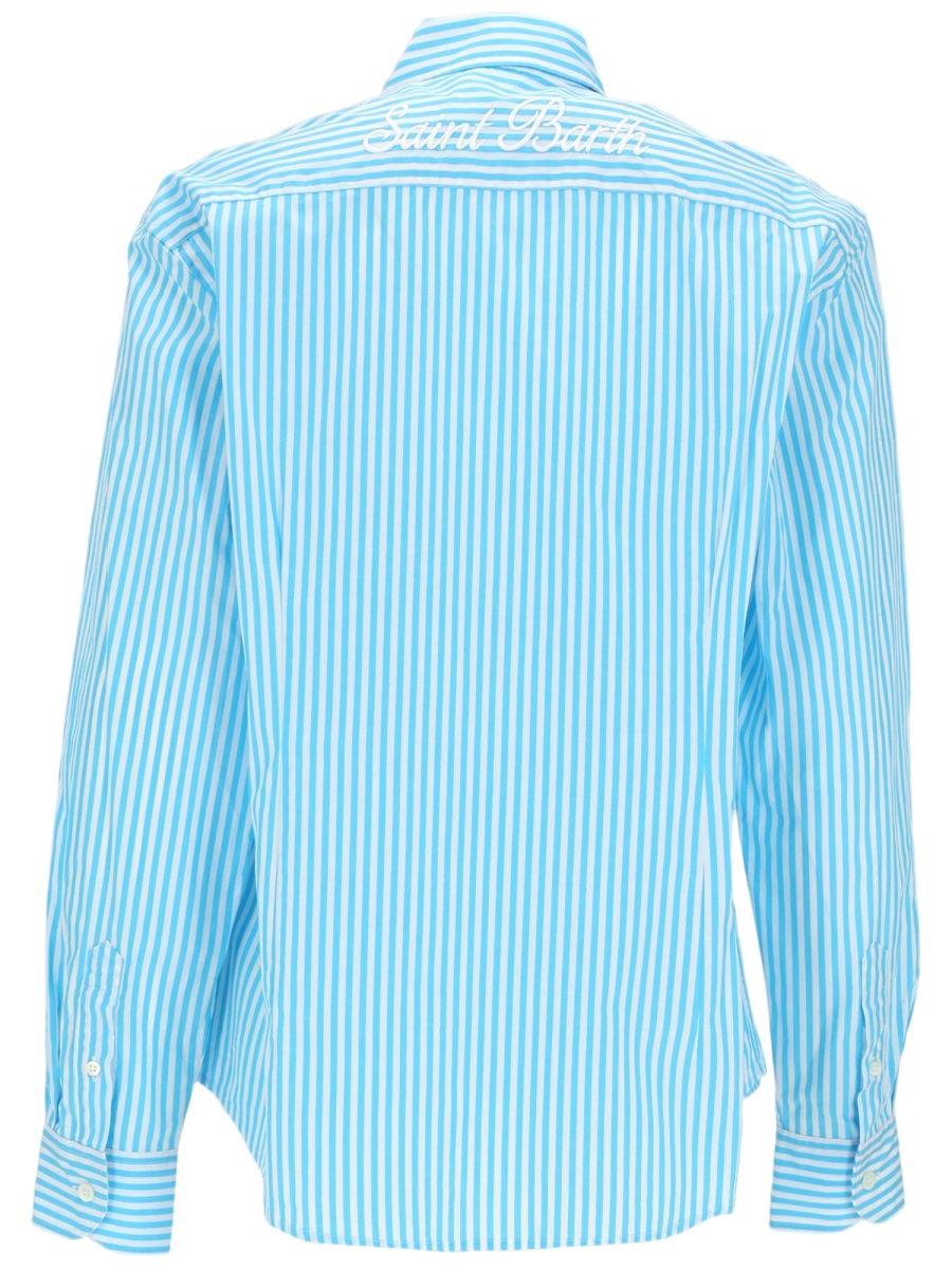 MC2 Saint Barth Light Blue Striped Cotton Embroidered Shirt Blauw