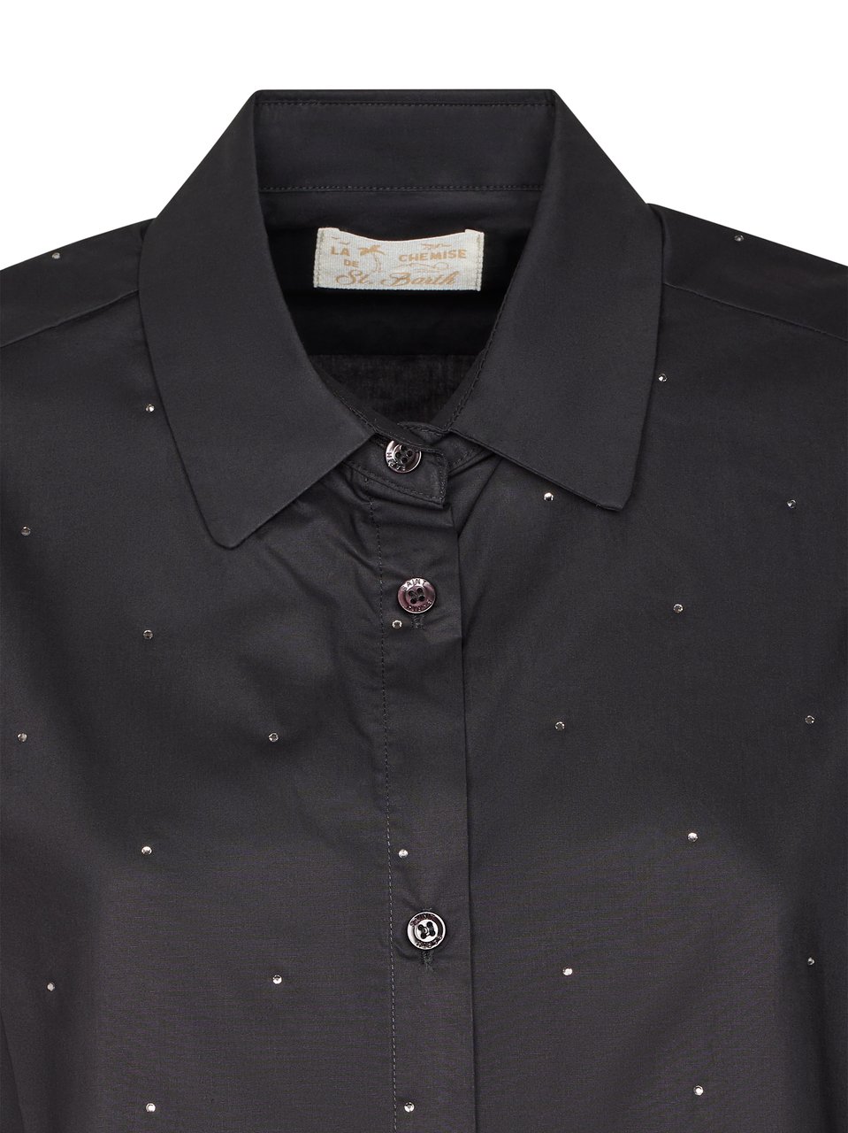 MC2 Saint Barth Classic Black Button-Down Shirt with Strass Embellishments Zwart