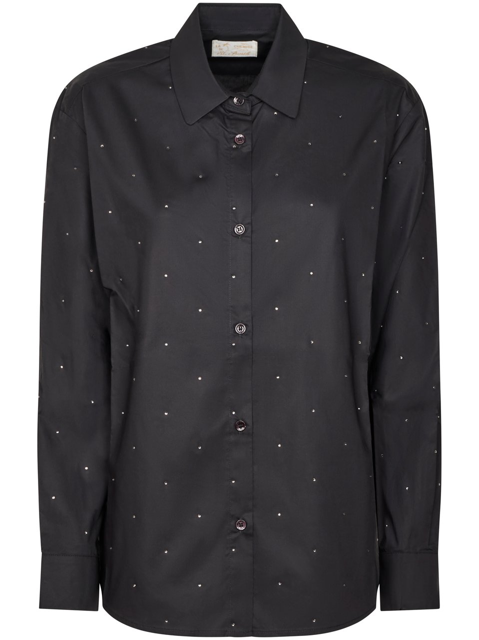 MC2 Saint Barth Classic Black Button-Down Shirt with Strass Embellishments Zwart