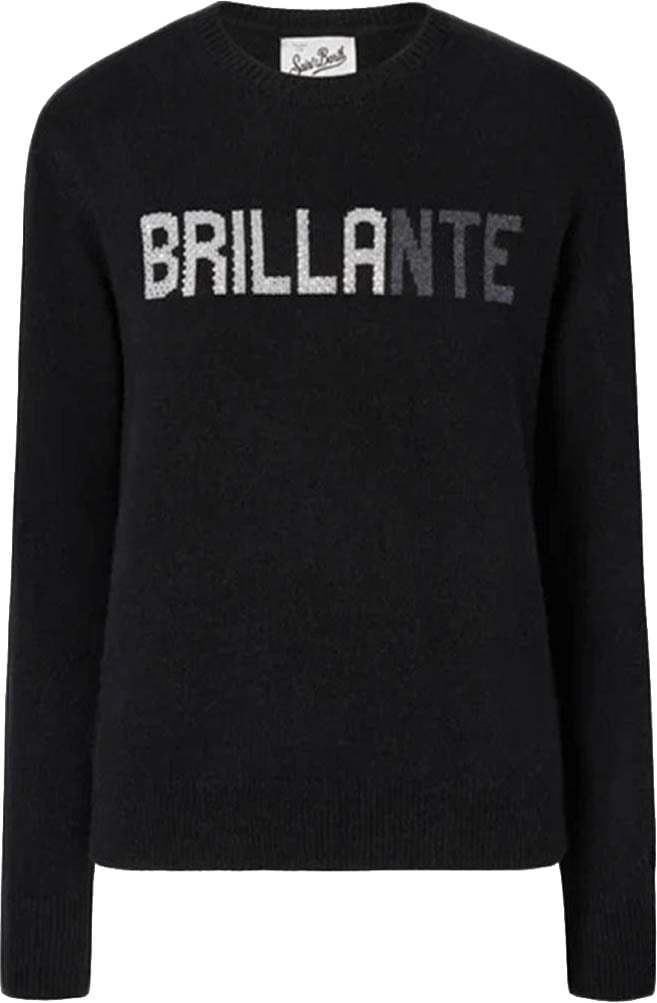 MC2 Saint Barth Black Long-Sleeved Sweatshirt with Rhinestone Detail Zwart