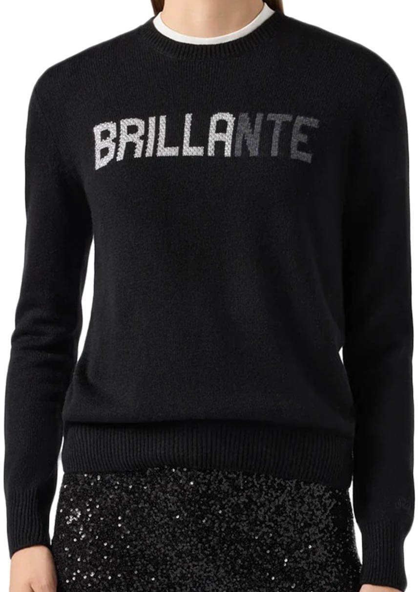 MC2 Saint Barth Black Long-Sleeved Sweatshirt with Rhinestone Detail Zwart