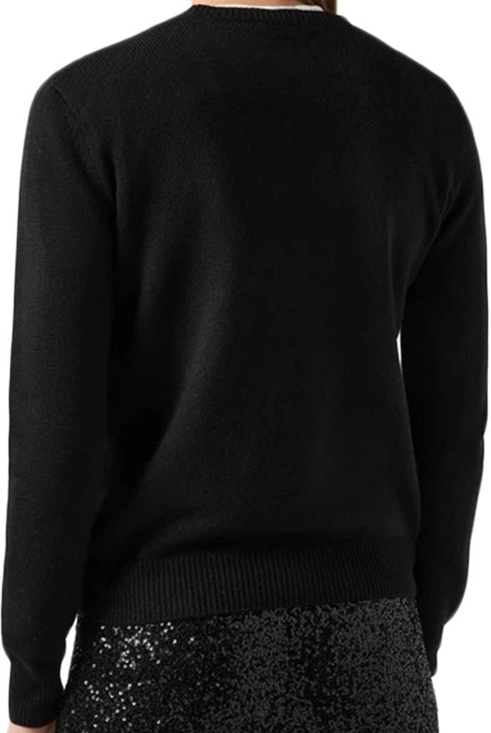 MC2 Saint Barth Black Long-Sleeved Sweatshirt with Rhinestone Detail Zwart