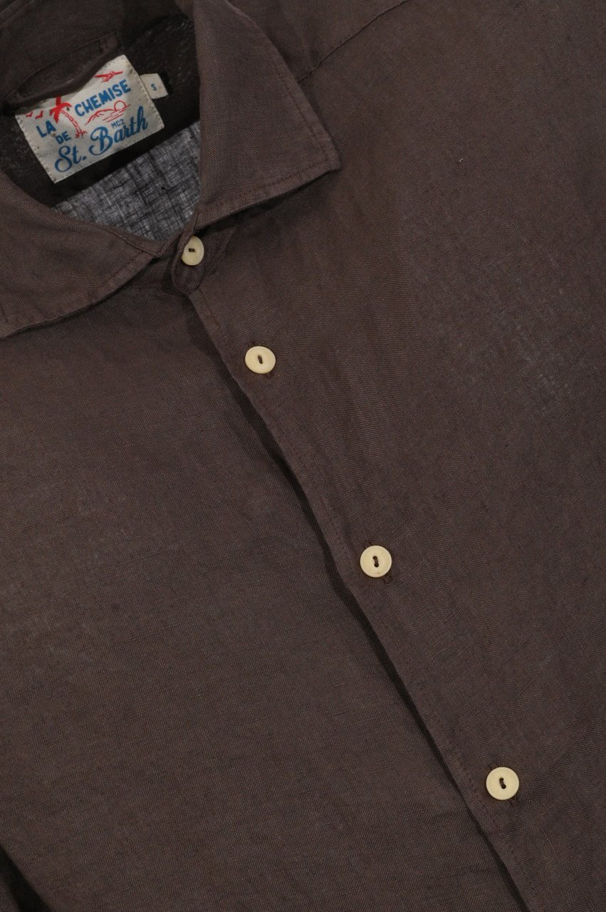 MC2 Saint Barth Shirts Linen 18H Dark Brown Bruin