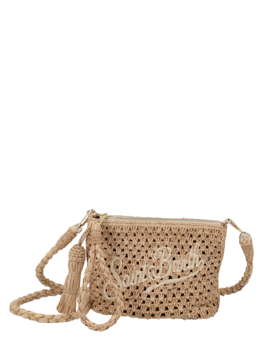 MC2 Saint Barth Raffia Open-Weave Crochet Tassel Clutch Neutraal