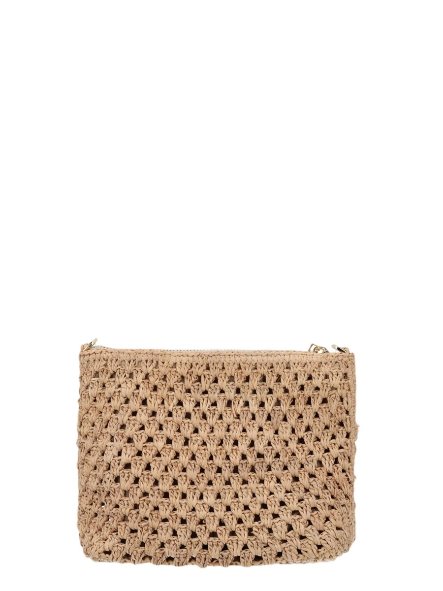MC2 Saint Barth Raffia Open-Weave Crochet Tassel Clutch Neutraal