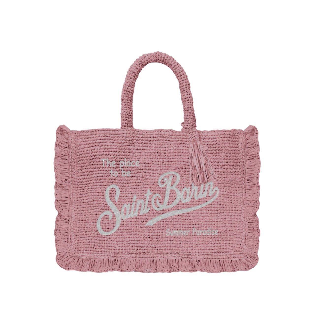 MC2 Saint Barth Textured Raffia Bag With Contrasting Logo Roze