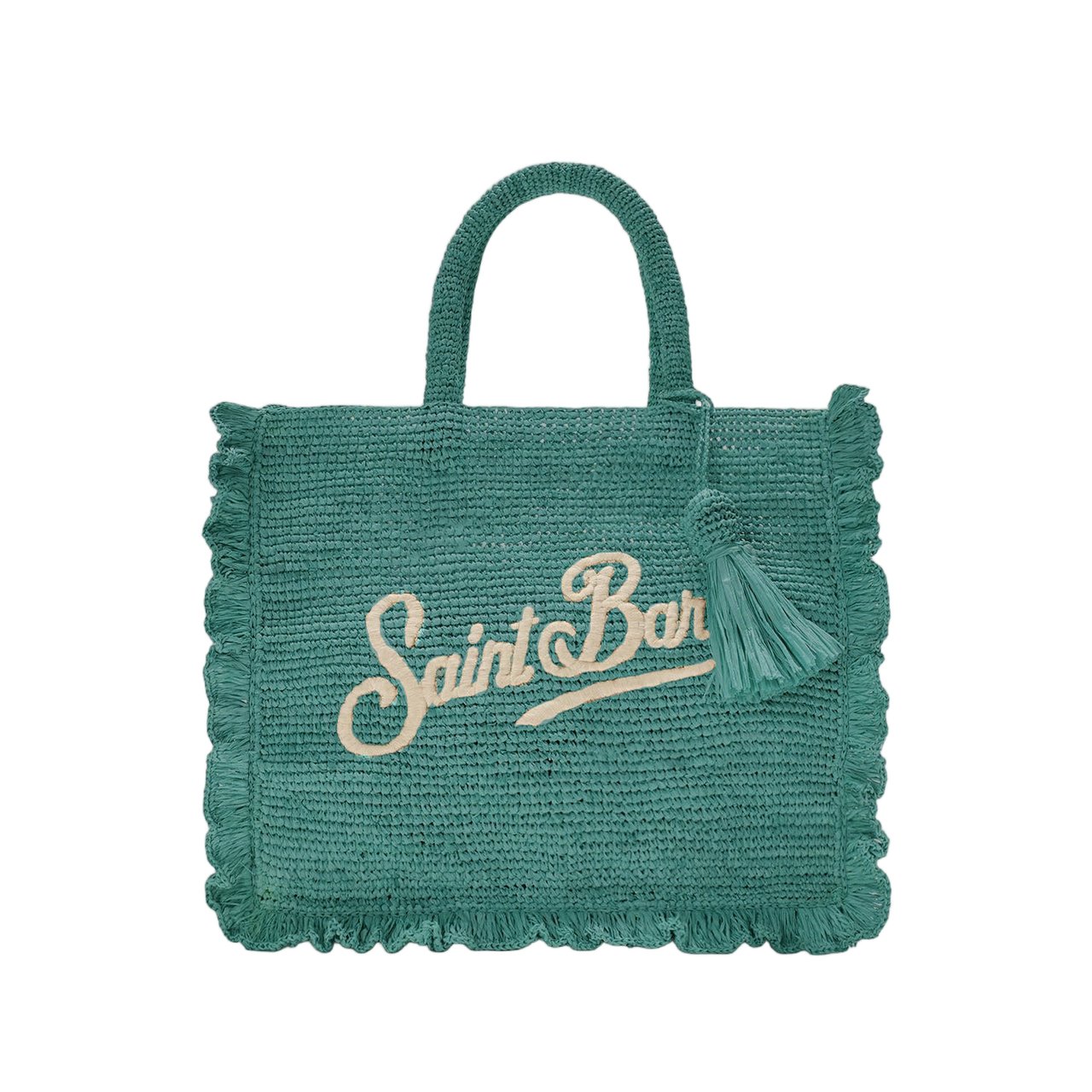MC2 Saint Barth Textured Raffia Bag With Contrasting Logo Groen