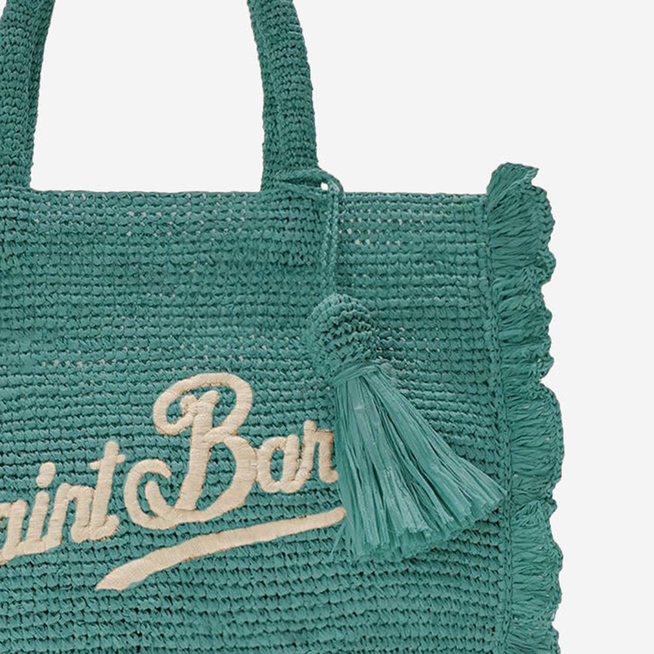 MC2 Saint Barth Textured Raffia Bag With Contrasting Logo Groen