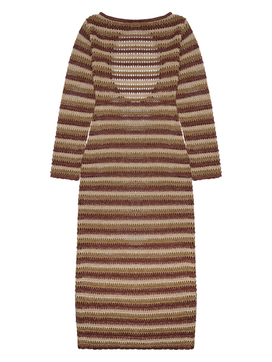 MC2 Saint Barth Knitted Mini Dress With Horizontal Stripes And Cutout Back Detail Bruin
