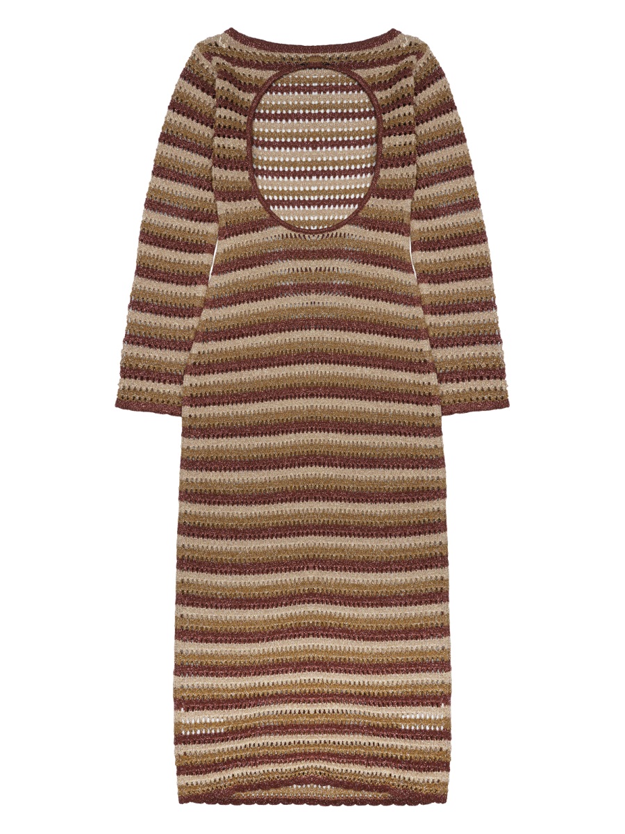 MC2 Saint Barth Knitted Mini Dress With Horizontal Stripes And Cutout Back Detail Bruin