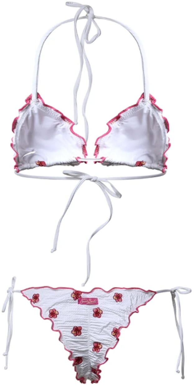 MC2 Saint Barth Sea Clothing Seersucker Hibiscus 01 Emb Wit