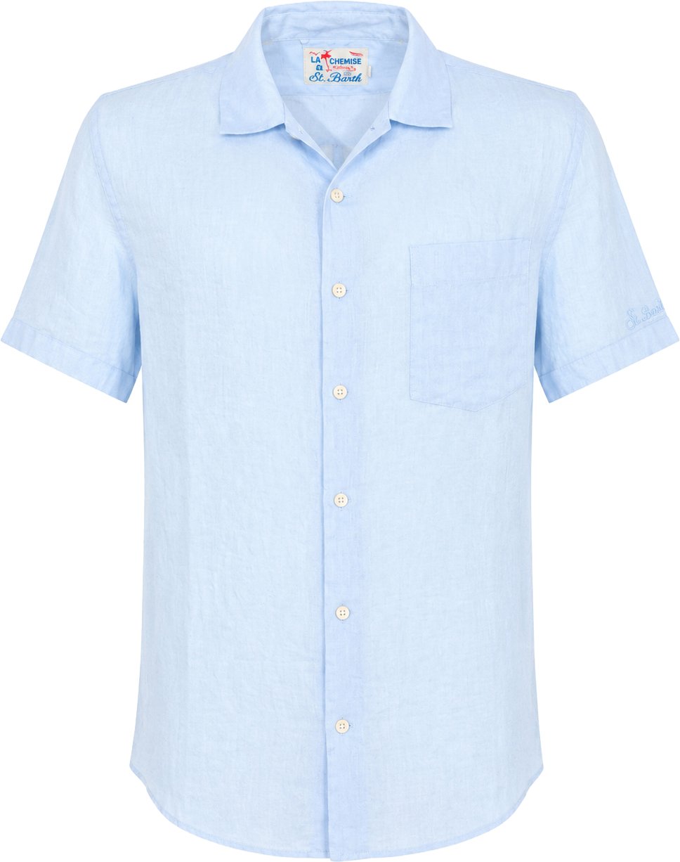 MC2 Saint Barth Shirts Linen 31 Light Blue Lichtblauw