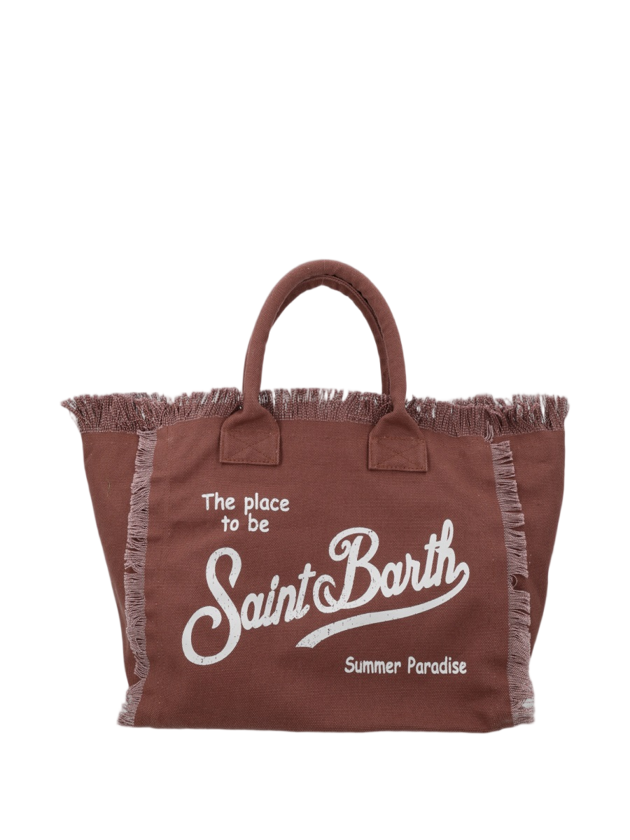 MC2 Saint Barth Brown Fringed Script Tote Bag Bruin