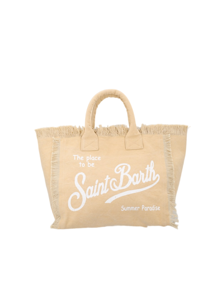 MC2 Saint Barth Beige Fringed Rounded Handles Tote Bag Neutraal