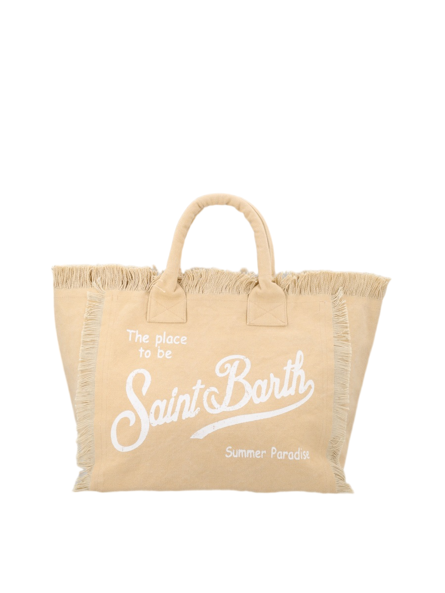 MC2 Saint Barth Beige Fringed Rounded Handles Tote Bag Neutraal