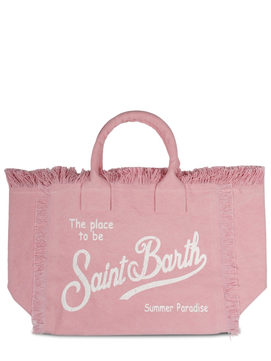 MC2 Saint Barth Rectangular Cotton Tote Bag with Fringed Edges and Casual Script Roze