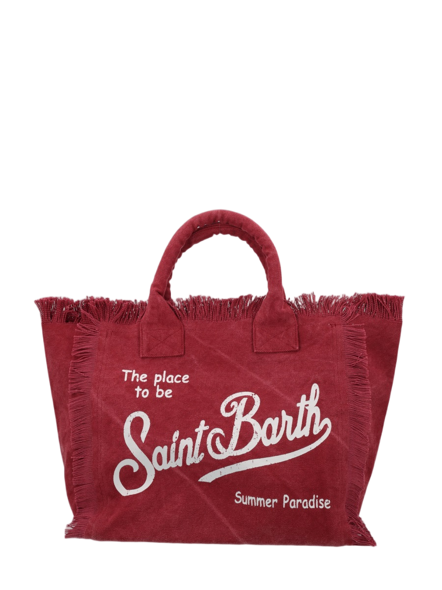MC2 Saint Barth Burgundy Fringed Script Tote Bag Rood