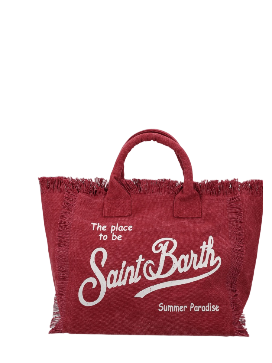 MC2 Saint Barth Burgundy Fringed Script Tote Bag Rood