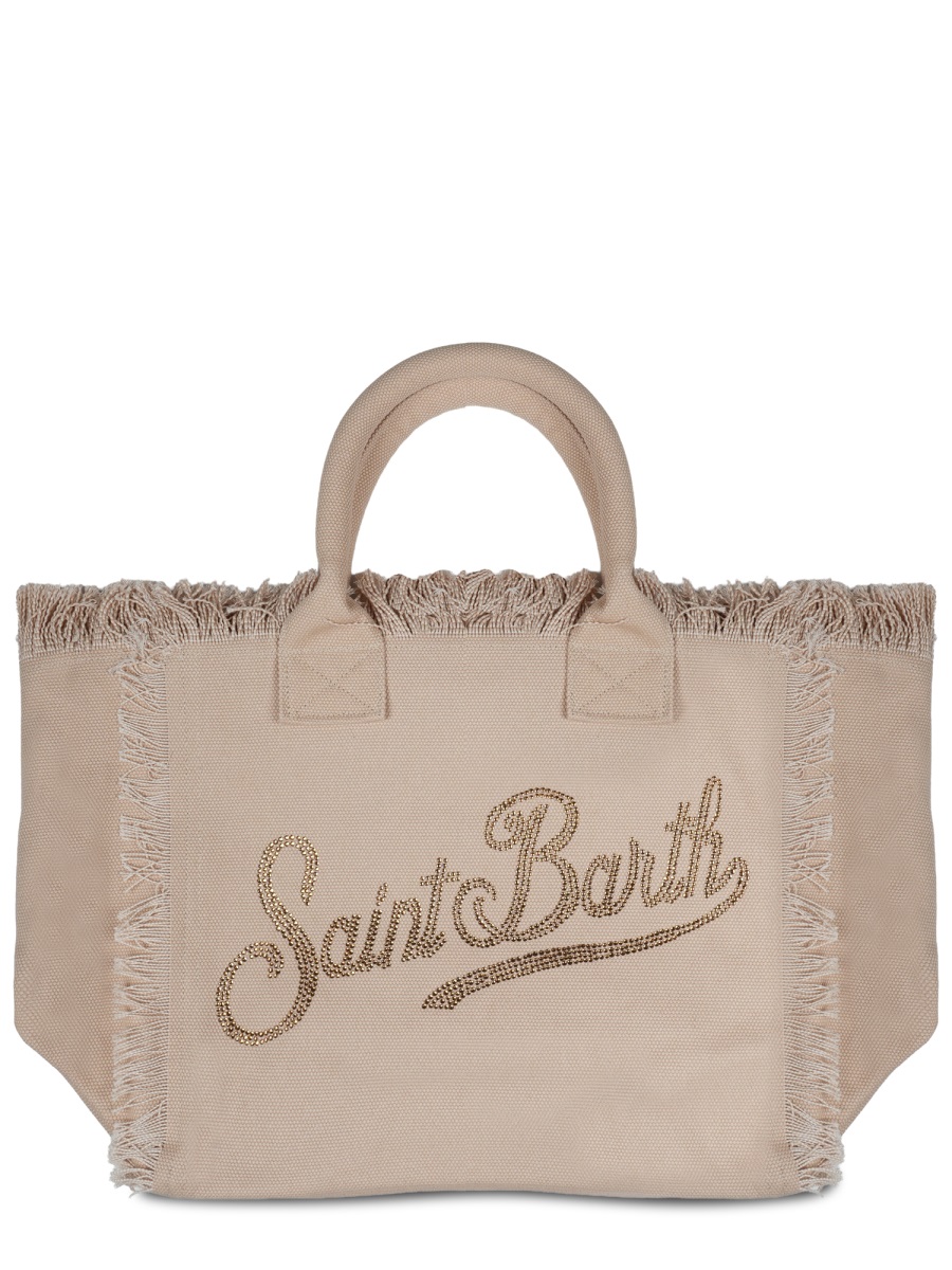 MC2 Saint Barth Rectangular Cotton Tote Bag with Fringed Edges Neutraal