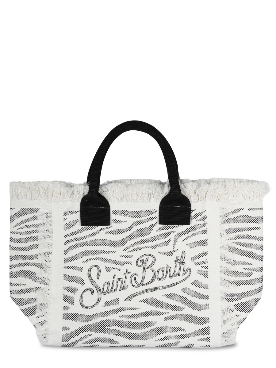 MC2 Saint Barth Grey Cotton Tote Bag with Animal Print and Fringed Edges Wit