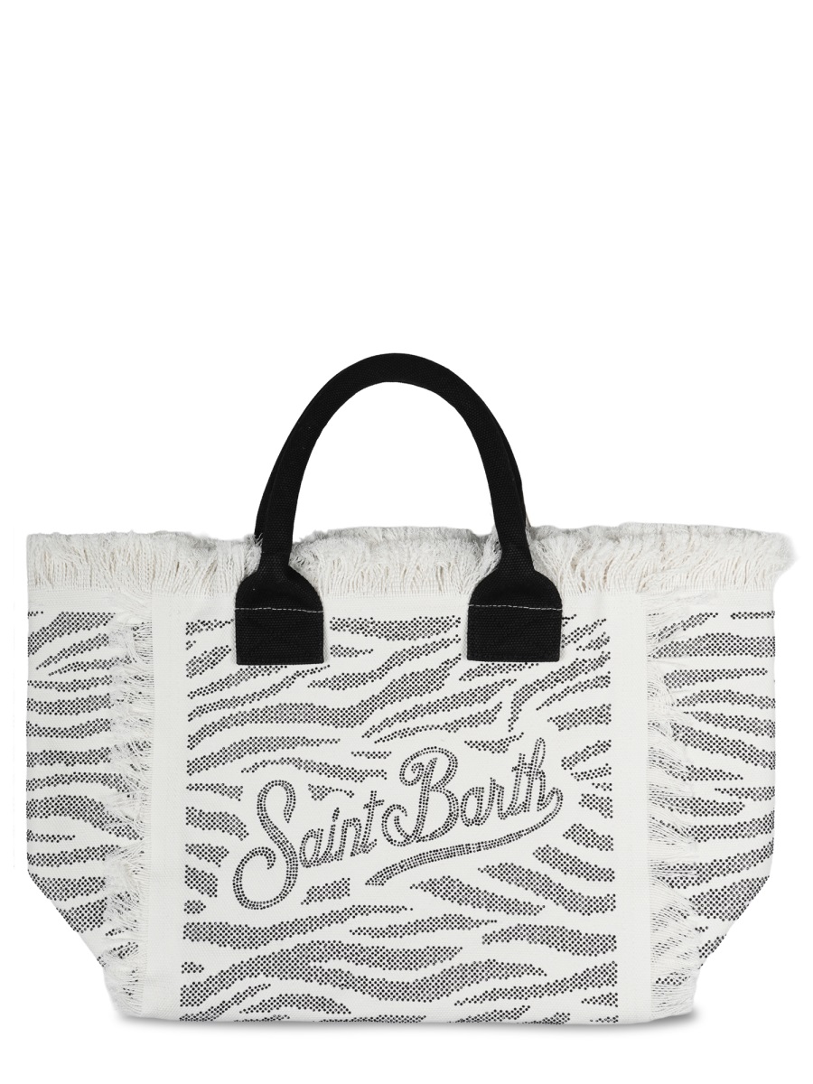 MC2 Saint Barth Grey Cotton Tote Bag with Animal Print and Fringed Edges Wit