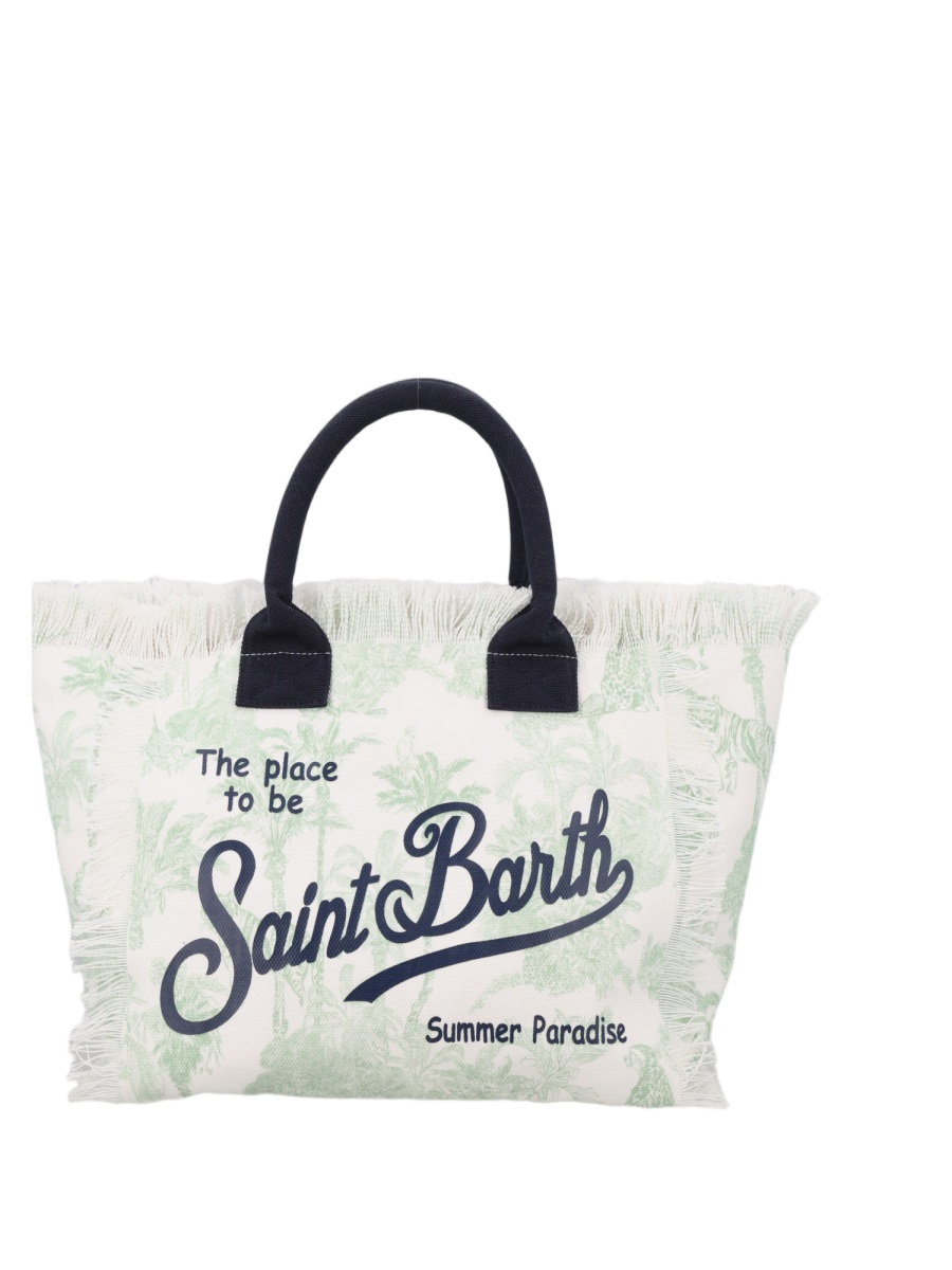 MC2 Saint Barth Multicolor Leafy Pattern Fringed Tote Bag Wit