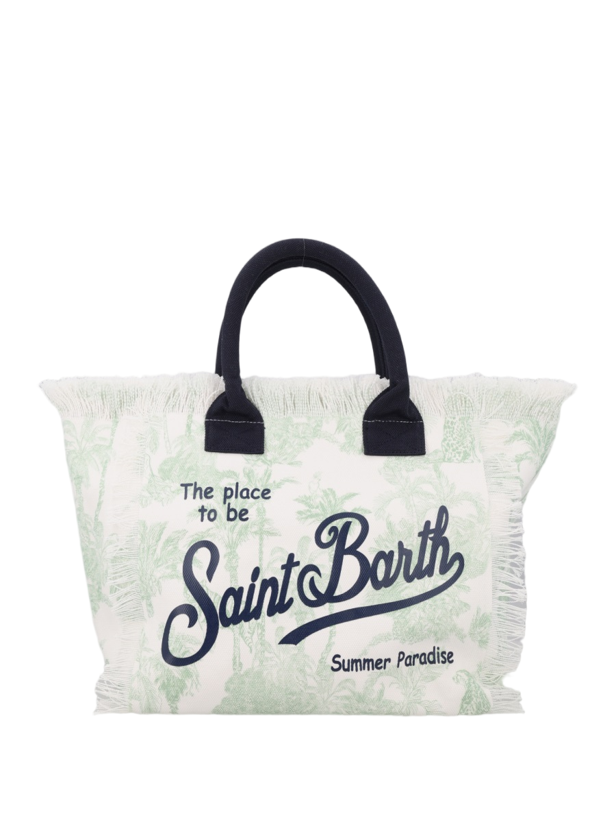 MC2 Saint Barth Multicolor Leafy Pattern Fringed Tote Bag Wit