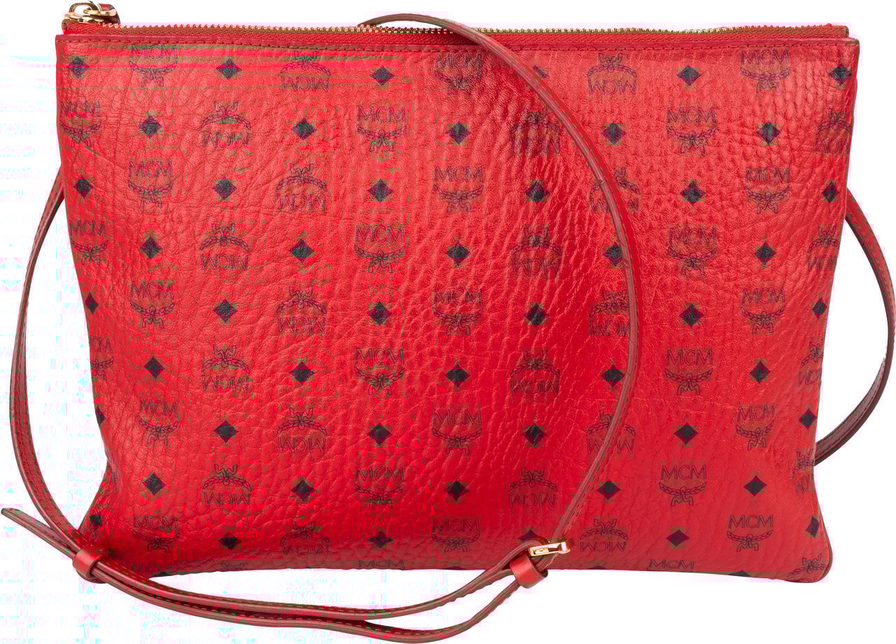MCM MCM Red Visetos Monogram Leather Pouch Rood