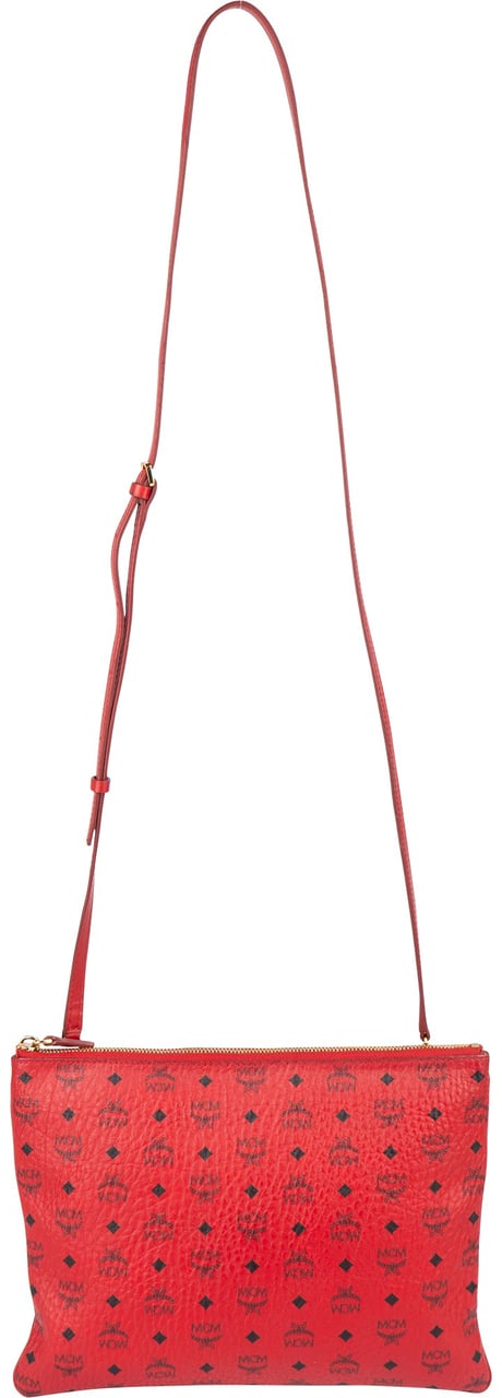 MCM MCM Red Visetos Monogram Leather Pouch Rood
