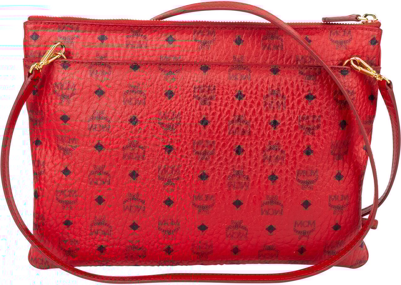 MCM MCM Red Visetos Monogram Leather Pouch Rood