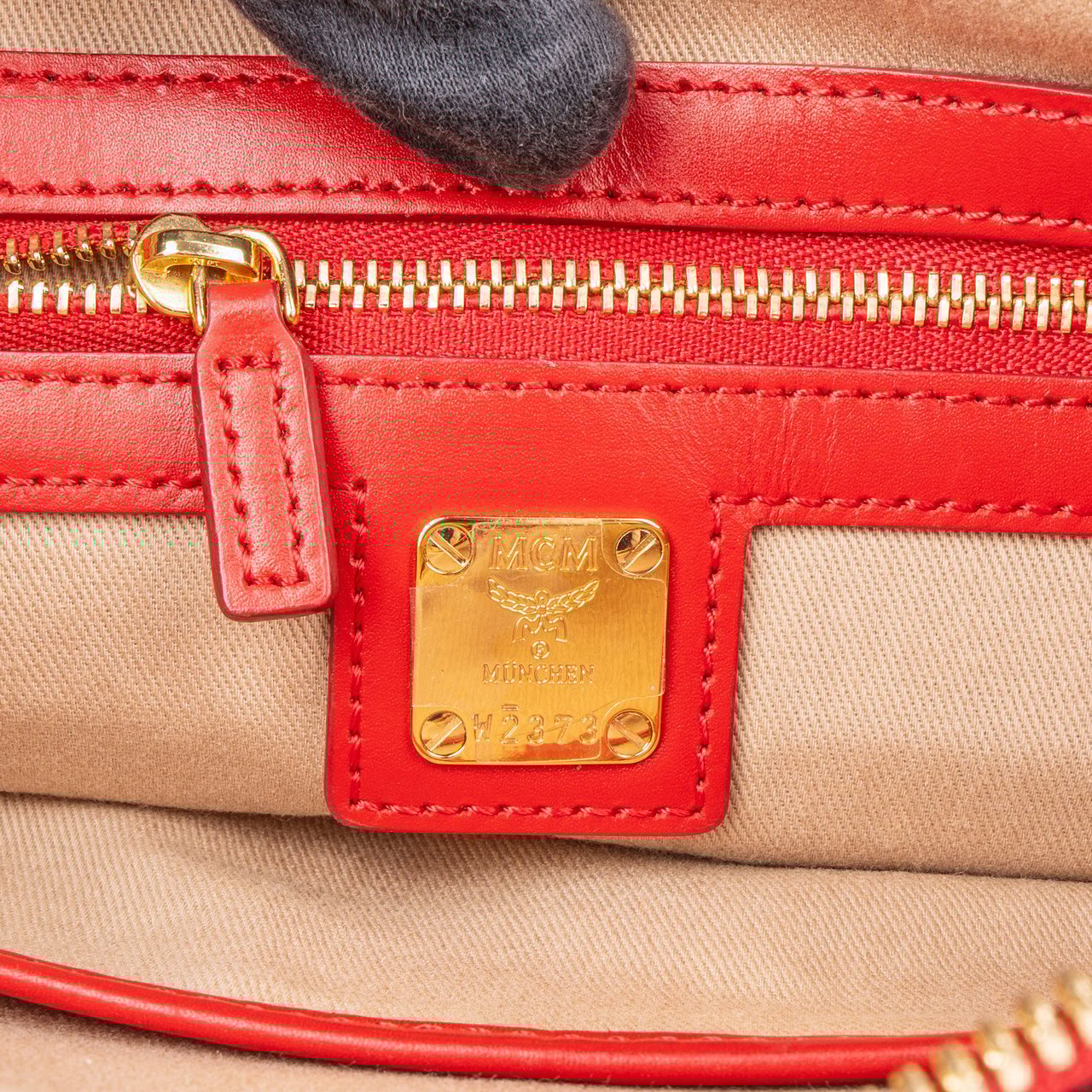 MCM MCM Red Visetos Monogram Leather Pouch Rood