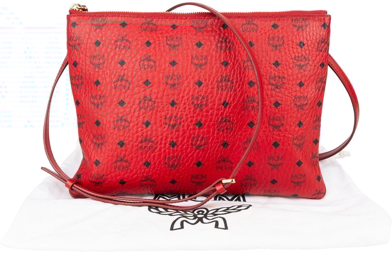 MCM MCM Red Visetos Monogram Leather Pouch Rood