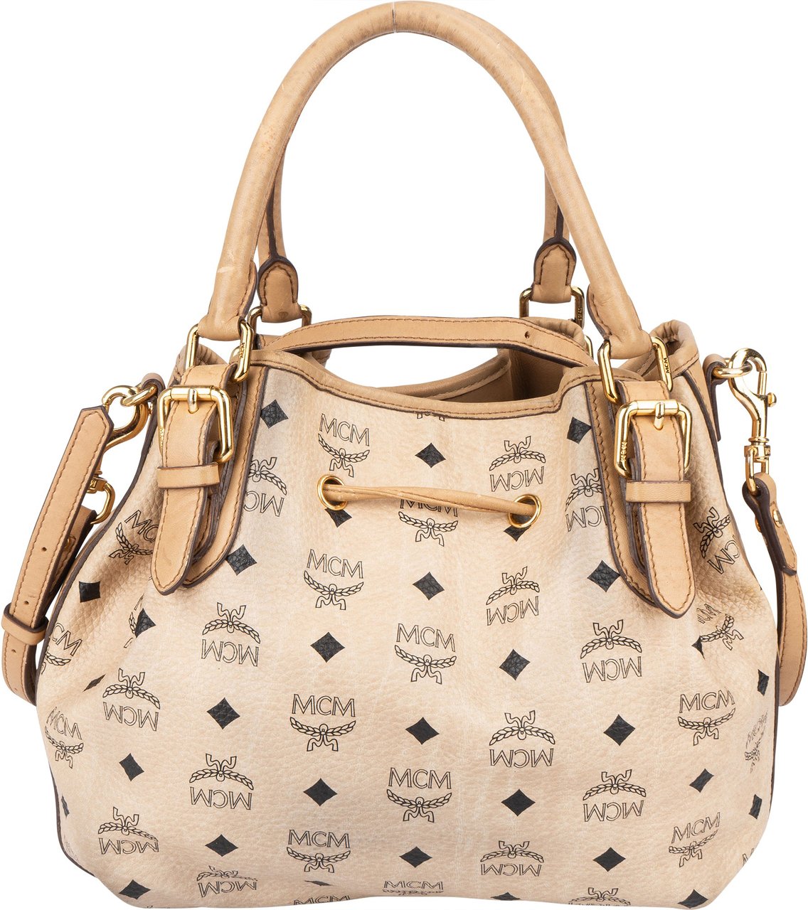 MCM MCM Visetos Monogram Mini Dessau Drawstring Handbag Beige